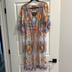 NWT Ashley Taylor NYC Colorful Sheer Embroidered kimono